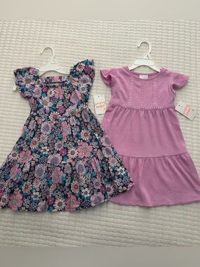 Jumping Beans 3T Pink Dress & 3T Navy Floral Flutter-Sleeve Dress Bundle. NWT